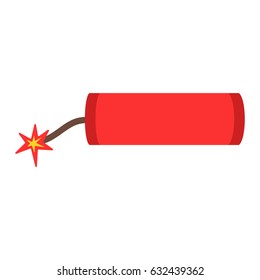 Dynamite bomb with burning wick danger explosive weapon flat vector