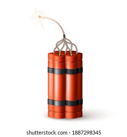 Bomba dinámica con Wick en llamas. Ejército Deonado De Armas Rojas. Vector