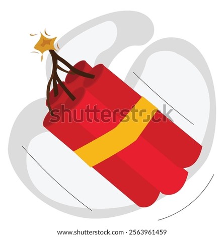 Dynamite Bomb with Burning Wick. Military Detonate Red Weapon. 