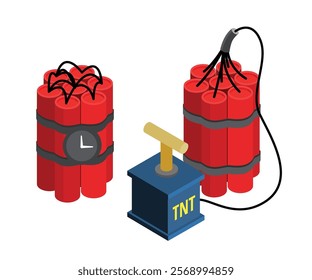 Dynamite Bomb with Clock Timer and detonator for blasting operations stock illustration