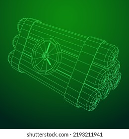 Dynamite Bomb with Countdown Clock. Military Detonate Weapon. Wireframe low poly mesh vector illustration