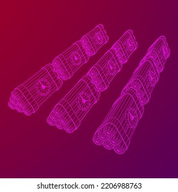 Dynamite Bomb with Countdown Clock. Military Detonate Weapon. Wireframe low poly mesh vector illustration