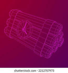 Dynamite Bomb with Countdown Clock. Military Detonate Weapon. Wireframe low poly mesh vector illustration