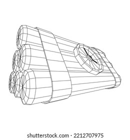 Dynamitbombe mit Countdown-Uhr. Militärisches Detonat-Waffen. Wireframe Low-Poly-Mesh, Vektorgrafik