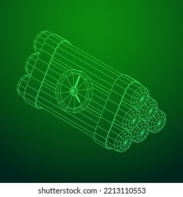 Dynamite Bomb with Countdown Clock. Military Detonate Weapon. Wireframe low poly mesh vector illustration