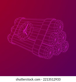 Bomba dinámica con reloj de cuenta regresiva. Arma de los militares. Ilustración vectorial de malla baja de malla de alambre