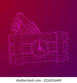 Dynamite Bomb with Countdown Clock. Military Detonate Weapon. Wireframe low poly mesh vector illustration