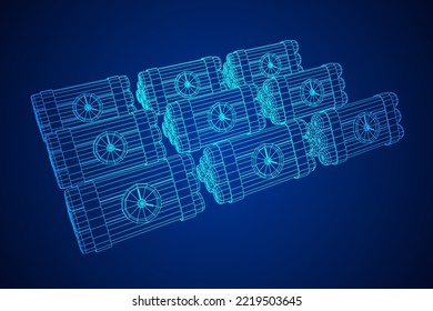 Bomba dinámica con reloj de cuenta regresiva. Arma de los militares. Ilustración vectorial de malla baja de malla de alambre