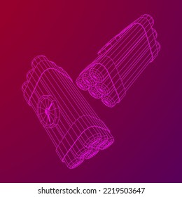 Dynamitbombe mit Countdown-Uhr. Militärisches Detonat-Waffen. Wireframe Low-Poly-Mesh, Vektorgrafik