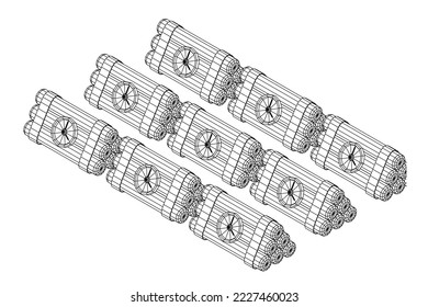 Dynamite Bomb with Countdown Clock. Military Detonate Weapon. Wireframe low poly mesh vector illustration