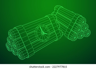 Dynamite Bomb with Countdown Clock. Military Detonate Weapon. Wireframe low poly mesh vector illustration