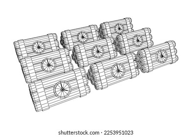 Bomba dinámica con reloj de cuenta regresiva. Arma de los militares. Ilustración vectorial de malla baja de malla de alambre