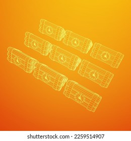 Dynamite Bomb with Countdown Clock. Military Detonate Weapon. Wireframe low poly mesh vector illustration