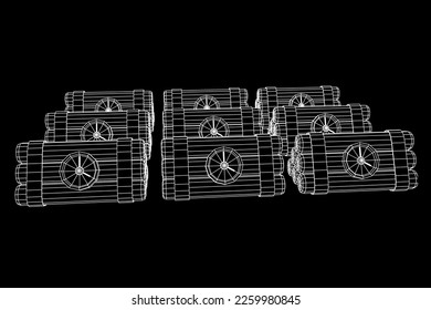 Dynamitbombe mit Countdown-Uhr. Militärisches Detonat-Waffen. Wireframe Low-Poly-Mesh, Vektorgrafik
