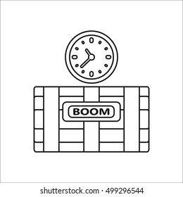 Dynamite bomb with digital clock boom sign line icon on background