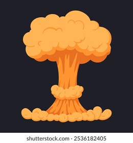Explosión de bomba de dinamita. La detonación de la bomba de dibujos animados incendia la nube ardiente, las nubes de humo cómico y la Ilustración vectorial plana del fuego. Nube de hongo bomba de peligro