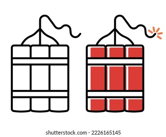 Bomba dinámica se pega con un icono de flash de fuego. Ilustración vectorial. Eps 10.