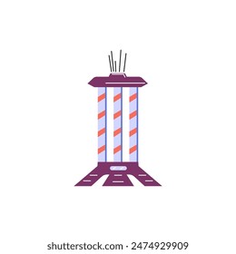 Ilustración plana de Vector de bomba de dinamita. Bombas de dibujos animados con mecha en un estrado. Explosión detonar, dispositivo de voladura, activo de juego militar para la etiqueta láser aislado sobre fondo blanco