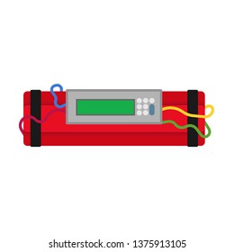 Dynamite bomb vector icon exposive cartoon TNT. Red fuse weapon detonate cable. Clock time power boom