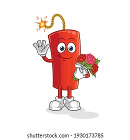 dinamita con una mascota de ramo. vector de dibujos animados