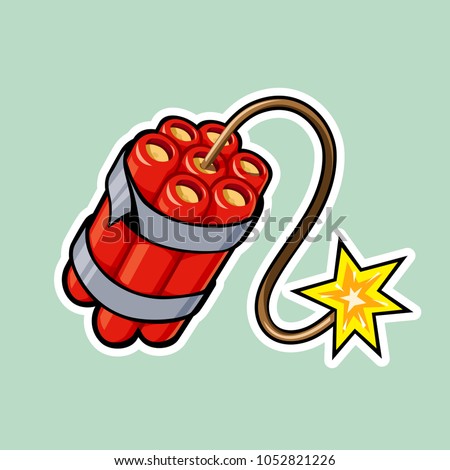 Dynamite with burning cord. TNT Bomb. Explode Weapon. Isolated white background. Vector illustration.