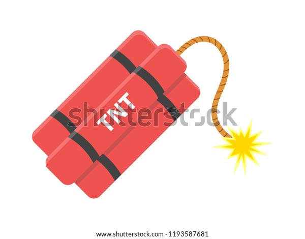 Dynamite With Burning Cord Tnt Bomb Explode Weapon Isolated White Background Vector Illustration