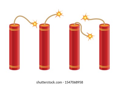 Dynamite with burning fuse vector illustration isolated on white background