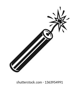 Dynamite burning stick vector object or design element in vintage monochrome style isolated on white background