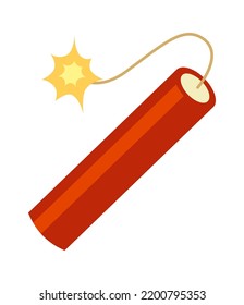 Dynamite With Burning Wick. Vector Illustration