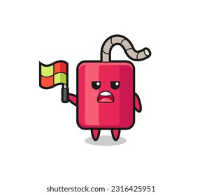 dynamite character as line judge putting the flag up , cute style design for t shirt, sticker, logo element