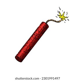 dynamite danger tnt hand drawn. explosive explosion, bomb fuse, destruction ous, detonate explode, wick weapon dynamite danger tnt vector sketch. isolated color illustration