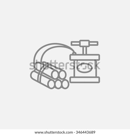 Dynamite and detonator line icon for web, mobile and infographics. Vector dark grey icon isolated on light grey background.