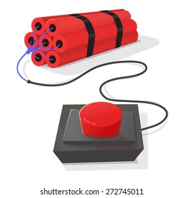 Dynamite detonator and red on light gray background.