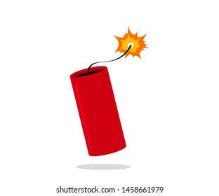 dynamite firecracker on white background in flat style