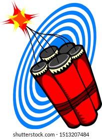 Dynamite four tied and set fire to. Four red granite crackers