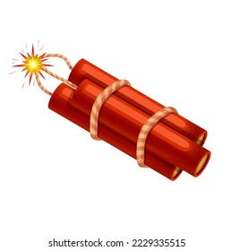 caricatura de mecha dinamita. explosión de bomba, explosión de humo, efecto de explosión, llama de fusible, explosivo, ilustración vectorial de fusible dinamita de guerra