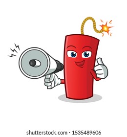 dynamite hold handy loudspeaker mascot vector cartoon illustration