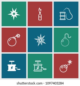 Dynamite icon. collection of 9 dynamite filled and outline icons such as explode, bomb. editable dynamite icons for web and mobile.