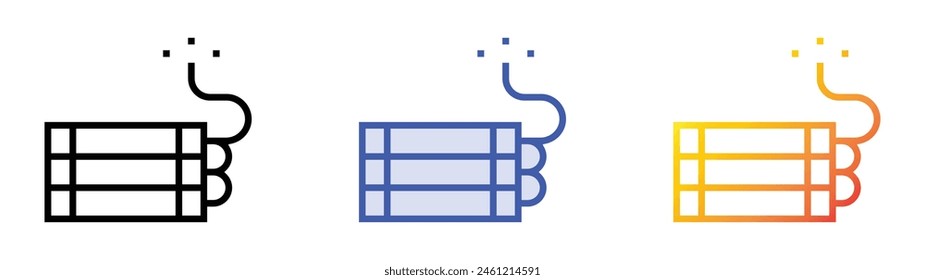Dynamit-Symbol. Lineares, blaues Füllungs- und Verlaufsstil-Design auf weißem Hintergrund