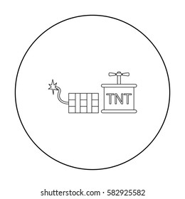 Dynamite icon in outline style isolated on white background. Mine symbol stock vector illustration.