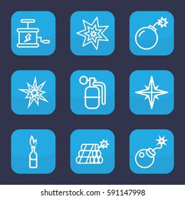 dynamite icon. Set of 9 outline dynamite icons such as bomb, dynamite, explosion