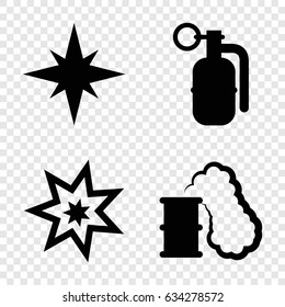 Dynamite icons set. set of 4 dynamite filled icons such as dynamite, explosion
