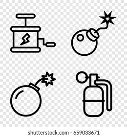 Dynamite icons set. set of 4 dynamite outline icons such as bomb