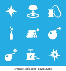 Dynamite icons set. set of 9 dynamite filled icons such as bomb, dynamite, explosion, smoking can
