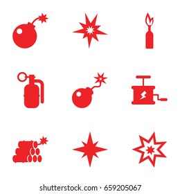 Dynamite icons set. set of 9 dynamite filled icons such as bomb, dynamite, explosion