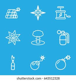 Dynamite icons set. set of 9 dynamite outline icons such as bomb, dynamite