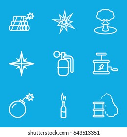 Dynamite icons set. set of 9 dynamite outline icons such as bomb, dynamite, explosion, smoking can