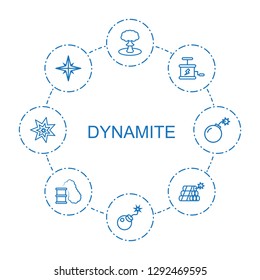 dynamite icons. Trendy 8 dynamite icons. Contain icons such as explosion, bomb, smoking can. dynamite icon for web and mobile.