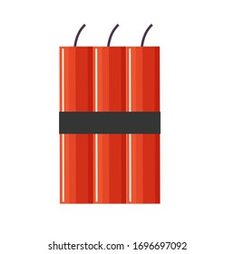 Dynamite isolated on white background. Equipment used in mining and quarrying, construction and demolition industries. Tool for damages in shape of red cylinders. Vector illustration in flat style
