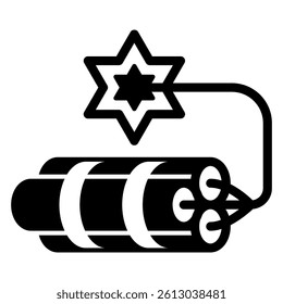 Dynamite sticks with bickford cord solid icon, west desert explosives concept. Vector graphics. Bomb for stone sign on white background, glyph style mobile or design